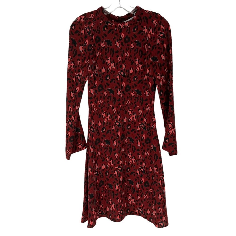 & Other Stories Red Animal Print Long Sleeve Mock Neck Keyhole Dress 4